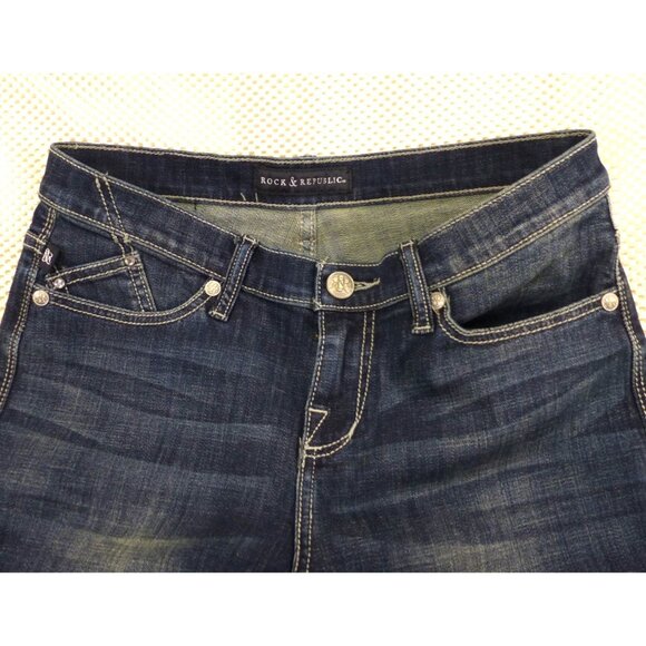 Rock & Republic Kasandra Bootcut Jeans 8L Womens Dark Wash Embroidered Pockets - Picture 8 of 12
